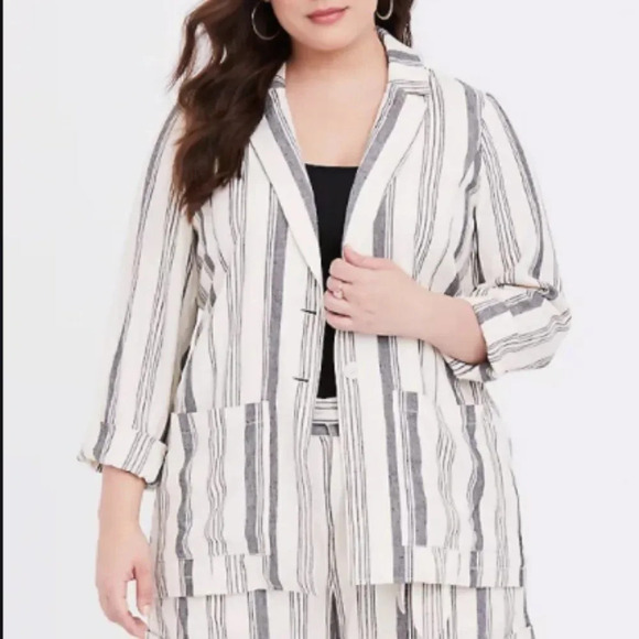 NWT Torrid Stripe Linen Blazer (Plus Size) - Picture 1 of 9